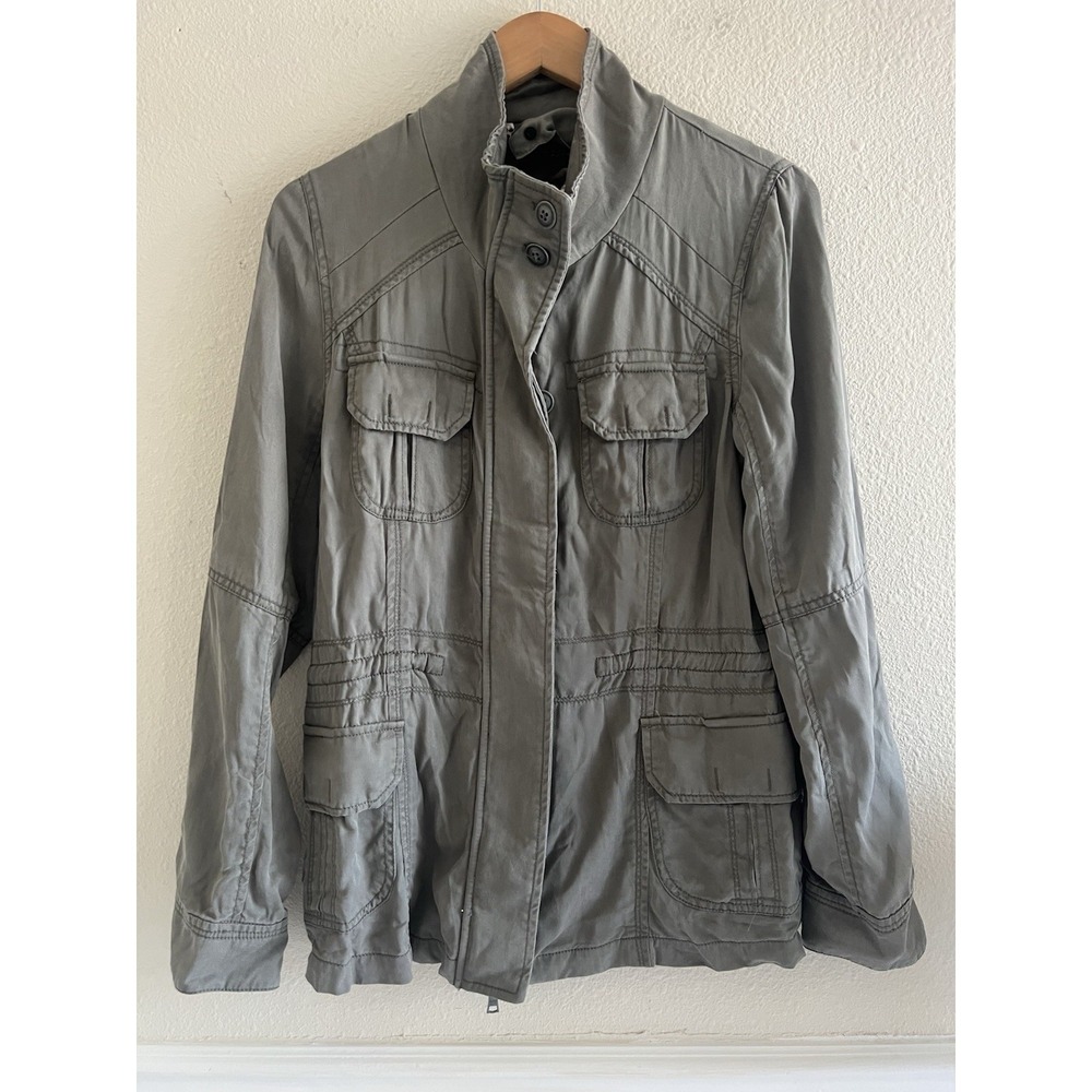 Green Military Jacket Lyocell Women's Medium Utility Grunge Neutral Casual